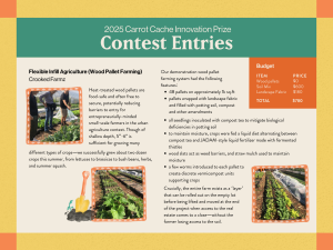 Heat-treated wood pallets are food-safe and often free to secure, potentially reducing barriers to entry for entrepreneurially-minded small-scale farmers in the urban agriculture context. Though of shallow depth, 5"-6" is sufficient for growing many different types of crops--we successfully grew about two dozen crops this summer, from lettuces to brassicas to bush beans, herbs, and summer squash. Our demonstration wood pallet farming system had the following features: • 48 pallets on approximately 1k sq.ft • pallets wrapped with landscape fabric and filled with potting soil, compost and other amendments • all seedlings inoculated with compost tea to mitigate biological deficiencies in potting soil • to maintain moisture, crops were fed a liquid diet alternating between compost tea and JADAM-style liquid fertilizer made with fermented thistles • wood slats act as weed barriers, and straw mulch used to maintain moisture • a few worms introduced to each pallet to create discrete vermicompost units supporting crops Crucially, the entire farm exists as a 'layer' that can be rolled out on the empty lot before being lifted and moved at the end of the project when access to the real estate comes to a close--without the farmer losing access to the soil.