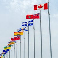 Many flags, Firs the Canadian flag and the following are different provinces
