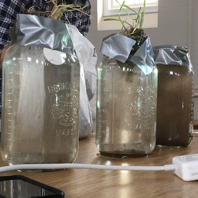 Jars of soil and water demonstrate soil structure