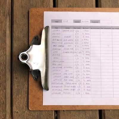 Chart on clipboard resting on wooden table